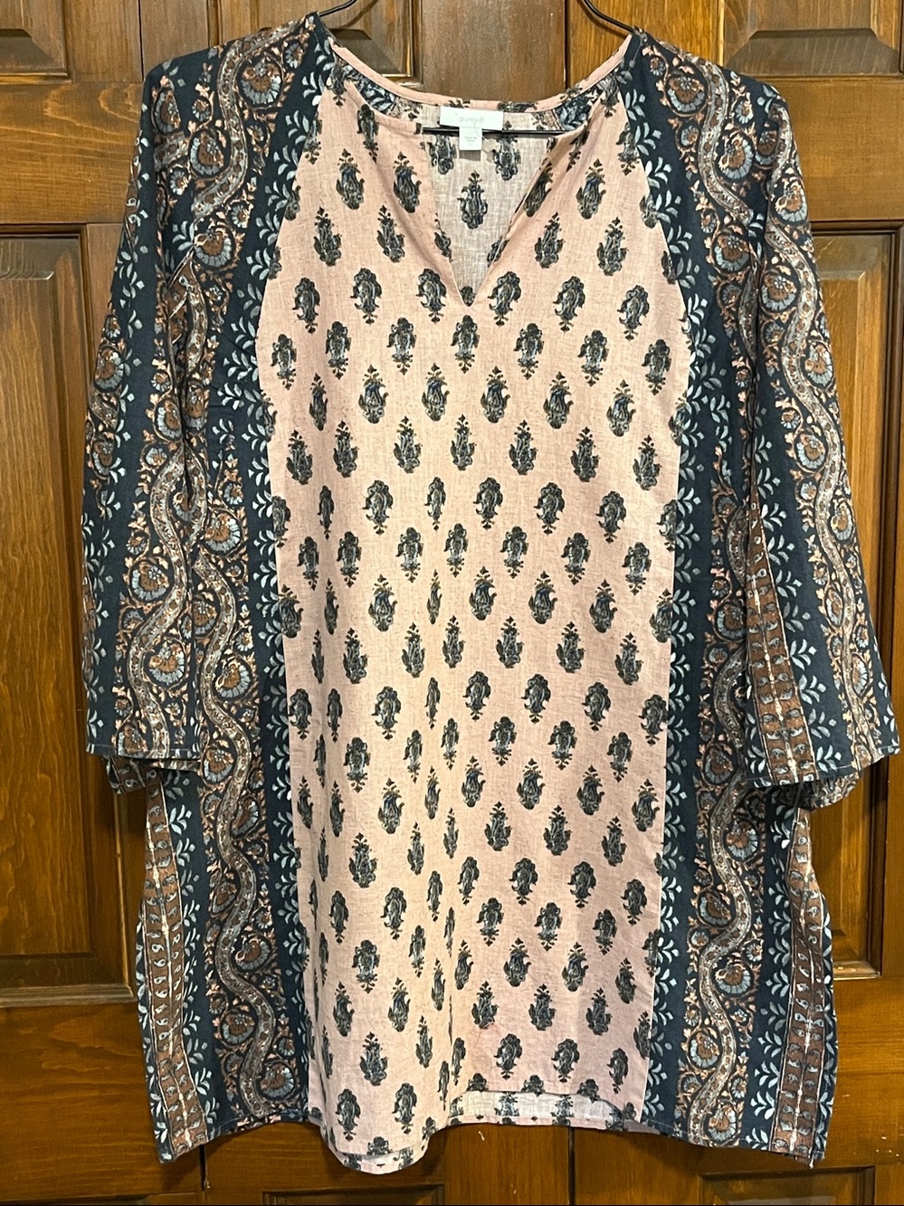 J. Jill Purejill Cotton Linen Paisley Print 3/4 Sleeve Tunic Size Large